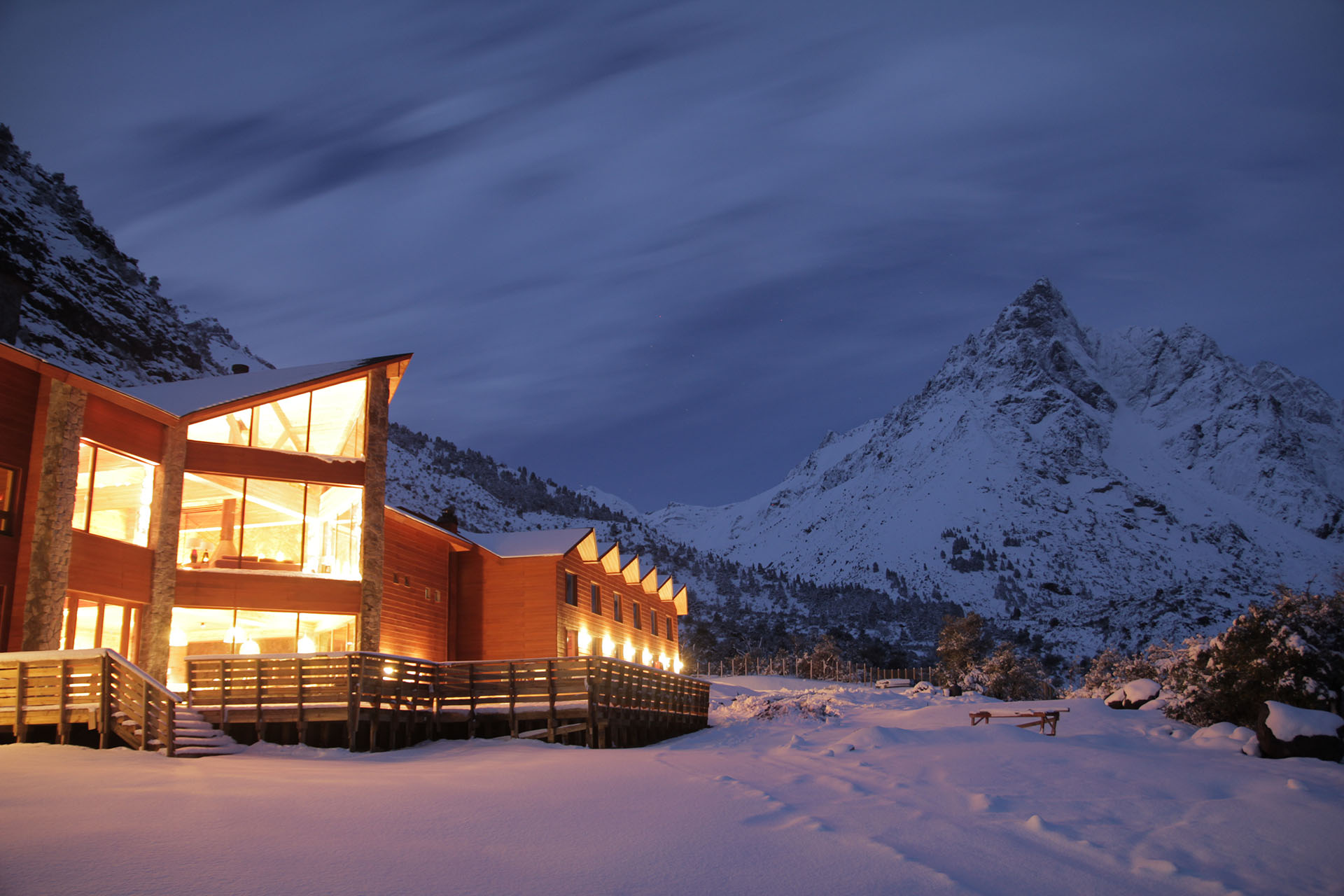 Puma Lodge night in snow